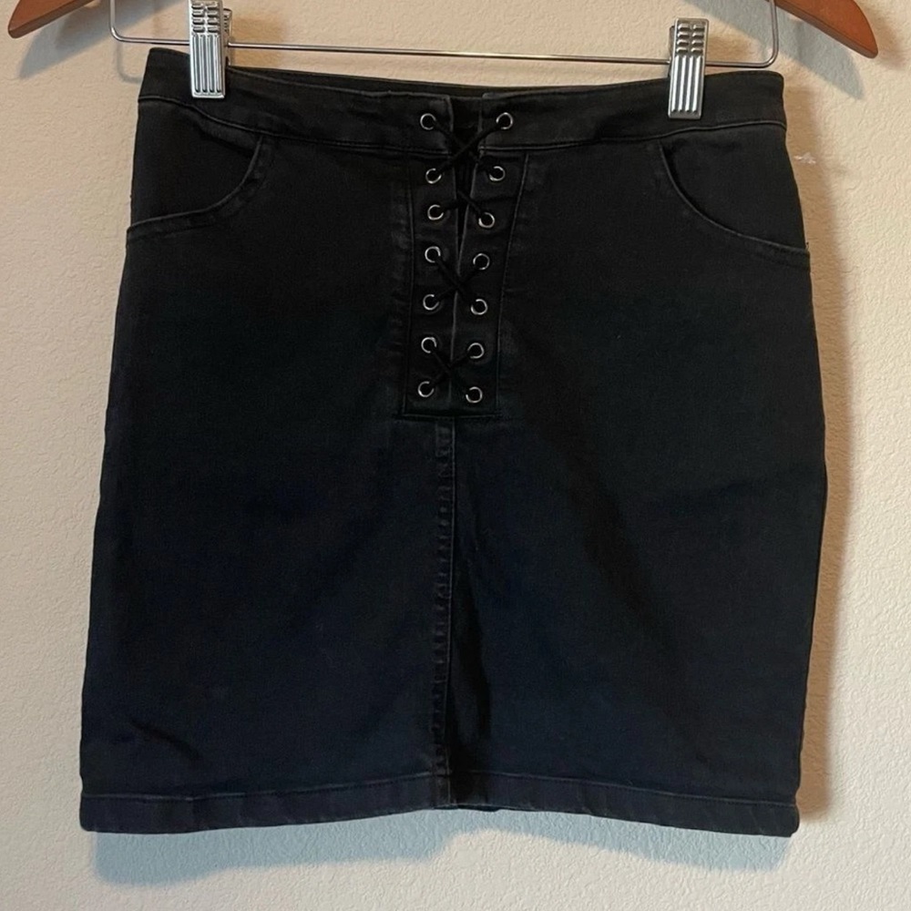 Denim Black Lace-Up Skirt